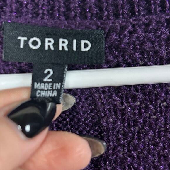 Torrid Purple V Neck Glitter Sweater size 2 - Picture 7 of 8